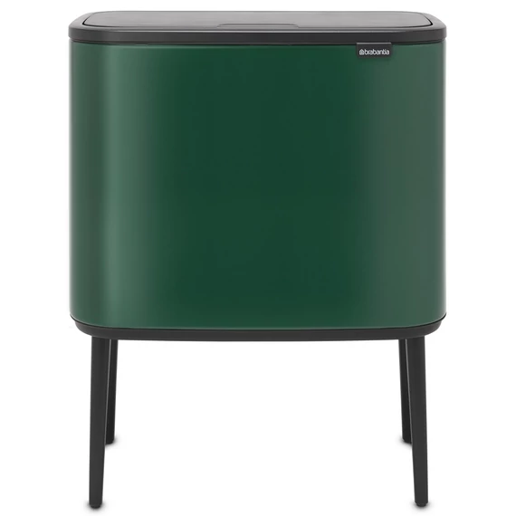 Brabantia Bo Touch Bin nyomófedeles hulladékgyűjtő, magasított, lábakon álló, műanyag tartály, 36L - R méret, acél, fenyőzöld - 304163