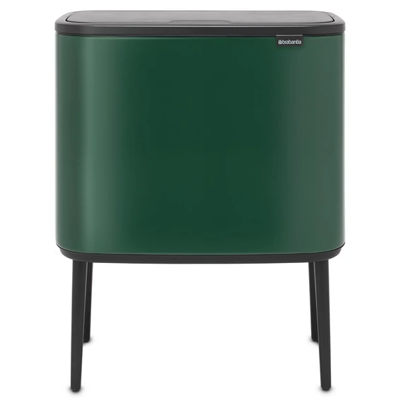 Brabantia Bo Touch Bin nyomófedeles szelektív hulladékgyűjtő, magasított, lábakon álló, műanyag tartály, 11+23L - X+J méret, acél, fenyőzöld - 304187