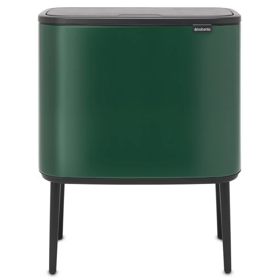Brabantia Bo Touch Bin nyomófedeles szelektív hulladékgyűjtő, magasított, lábakon álló, műanyag tartály, 3x11L - X méret, acél, fenyőzöld - 304200