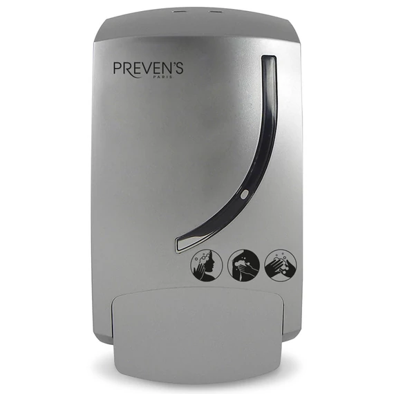 GOJO PREVEN'S PARIS CURVE tusfürdő, sampon és szappanadagoló szintjelzővel, 300 ml-es patronos utántöltés PREVENS PARIS töltetekkel, kis méretű, zárható, ABS műanyag, ezüst