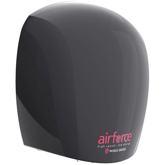 J48-162 WORLD DRYER AIRFORCE antibakteriális kézszárító, alumínium, fekete, 1100 W, 12 mp, 83 dB