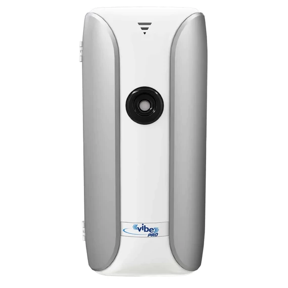 VIBE PRO nagyteljesítményű illatosító és szagtalanító készülék, innovatív rács-vibrációs illatpermet diffúzor, akár 510m3, elemes, fehér/ezüst