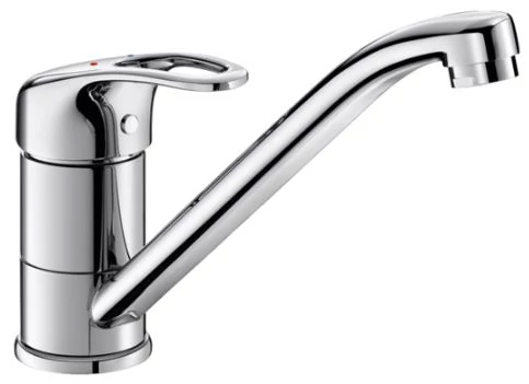 DELABIE álló mosogató csap 225mm lengő kifolyóval, lyukas keverőkarral, H=145mm, 9L/p
