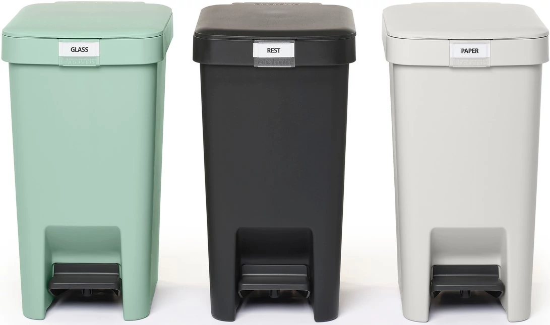 Brabantia StepUp szelektív hulladékgyűjtő szett, 3db pedálos szemetes, 10L - C méret, 91% újrahasznosított műanyag - SU10L-SET