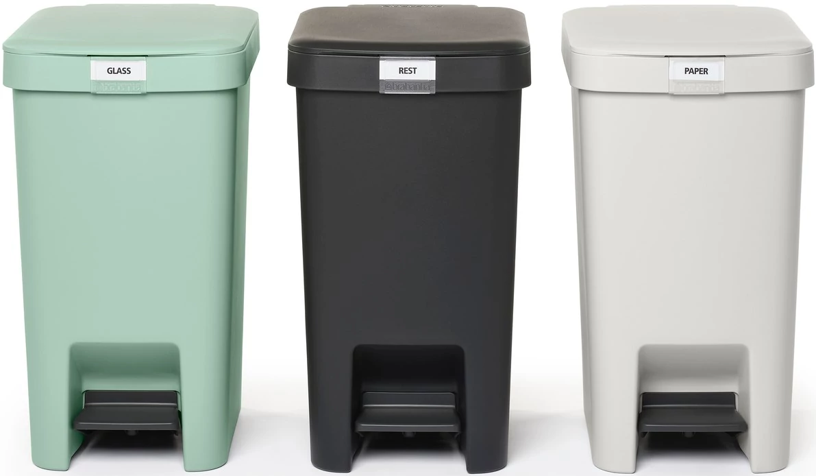 Brabantia StepUp szelektív hulladékgyűjtő szett, 3db pedálos szemetes, 16L - C méret, 91% újrahasznosított műanyag - SU16L-SET