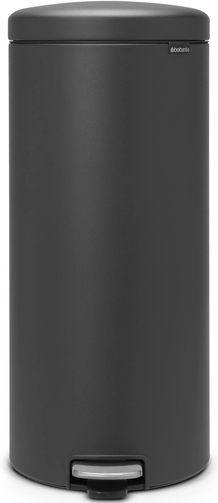 Brabantia NewIcon pedálos hulladékgyűjtő szagmentesen záródó Soft-Close fedél, műanyag tartály, 30L - G méret, acél, határtalan szürke ásványi textúra - 114663