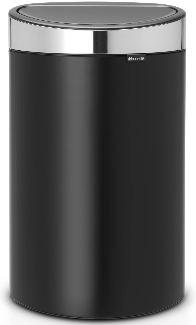 Brabantia Touch Bin New Soft-Touch nyomófedeles hulladékgyűjtő belső tartállyal, ovális, 40L - L méret, acél, matt fekete test, ujjlenyomatmentes fedő - 114847