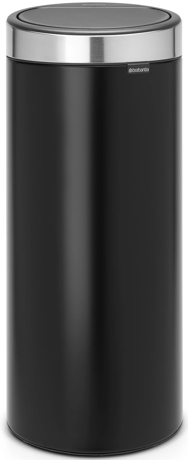 Brabantia Touch Bin New Soft-Touch nyomófedeles hulladékgyűjtő belső tartállyal, kerek, 30L - G méret, acél, matt fekete test, ujjlenyomatmentes fedő - 115448