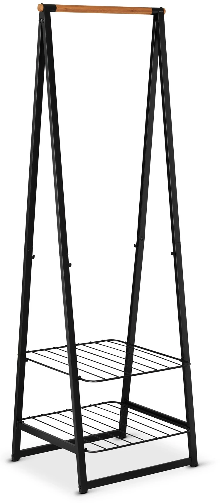 Brabantia Linn Clothes Rack Small ruhatartó állvány, 606x1900x570mm kis méret, 2db állítható magasságú rácsos polc, bambusz rúd, acél váz, fekete - 118203