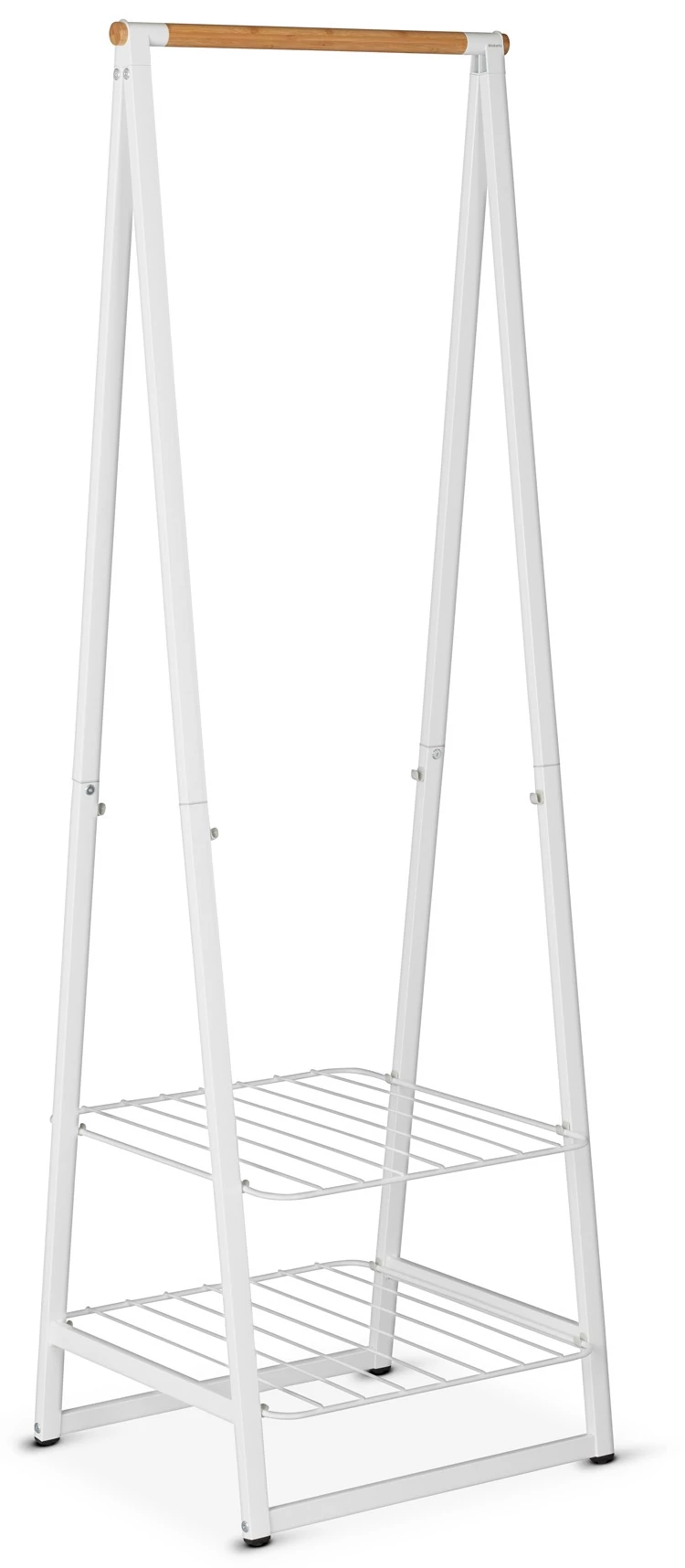 Brabantia Linn Clothes Rack Small ruhatartó állvány, 606x1900x570mm kis méret, 2db állítható magasságú rácsos polc, bambusz rúd, acél váz, fehér - 118227
