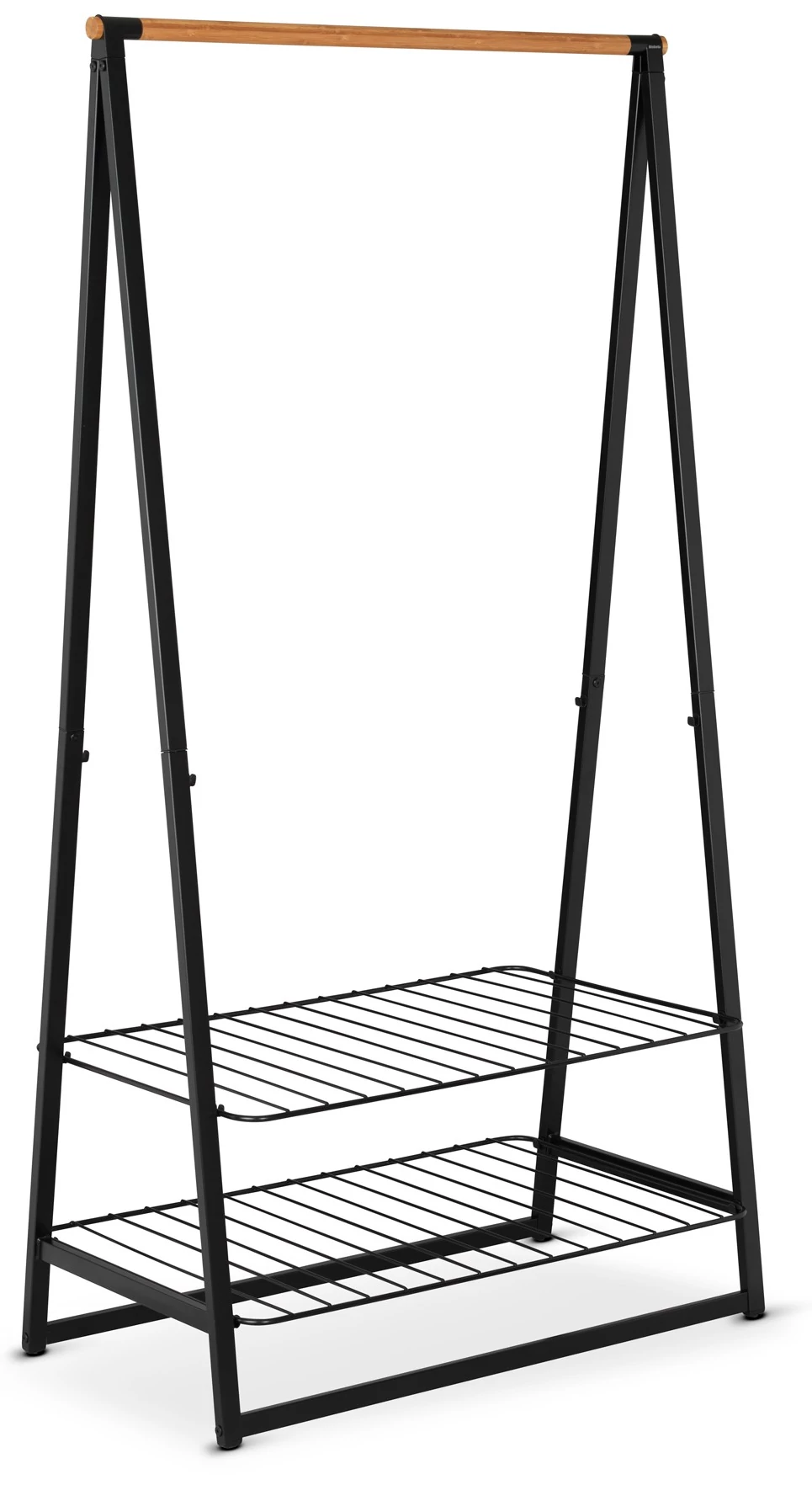 Brabantia Linn Clothes Rack Large ruhatartó állvány, 995x1900x570mm nagy méret, 2db állítható magasságú rácsos polc, bambusz rúd, acél váz, fekete - 118241