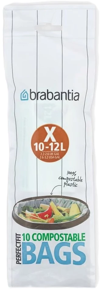 Brabantia PerfectFit Compostable komposztálható szemeteszsák, 100%-ban lebomló, keményítőből készült, X méret, 10-12L, 10 zsák/tekercs - 118685