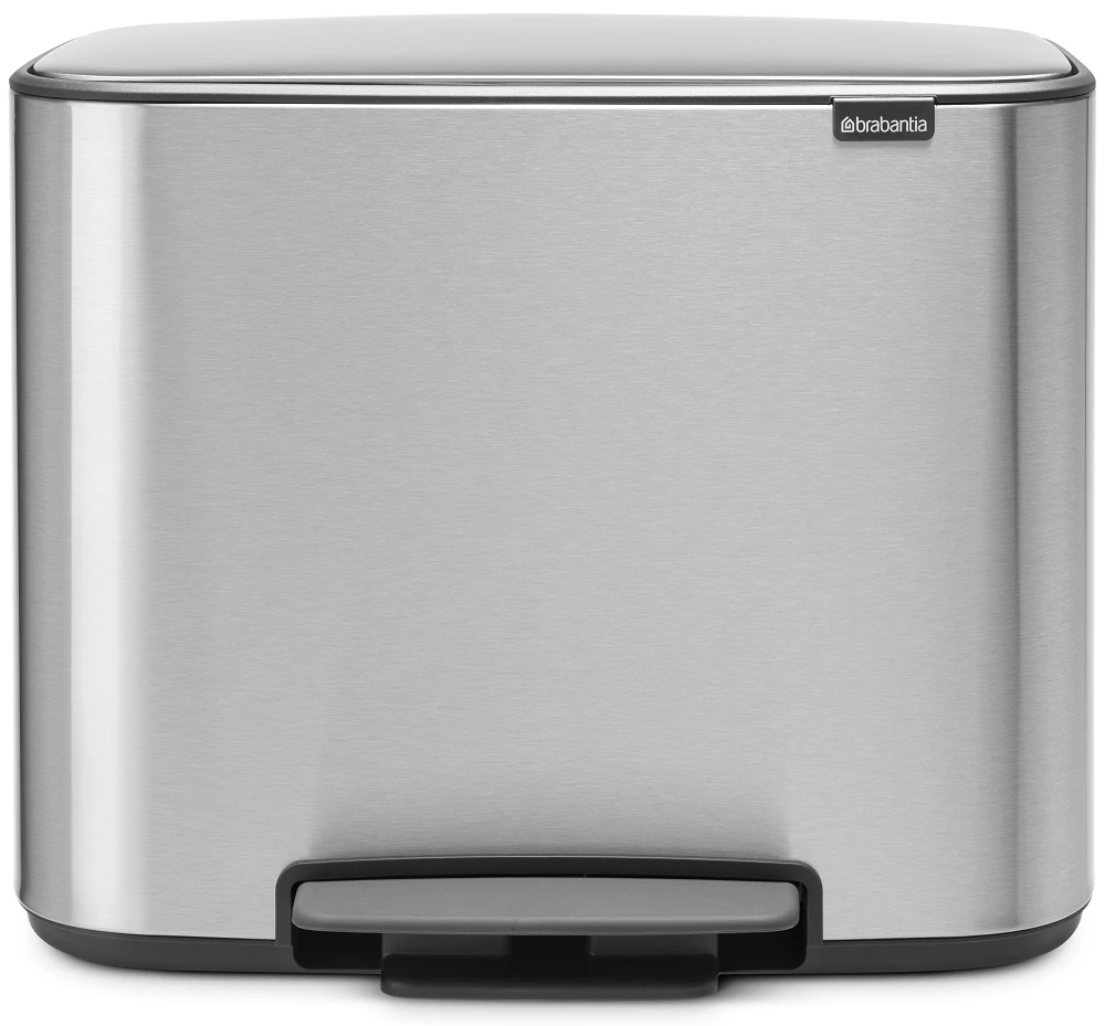 Brabantia Bo Pedal Bin pedálos szelektív hulladékgyűjtő szagmentesen záródó Soft-Close fedél, műanyag tartály, 3x11L - X méret, r.m. acél, selyem ujjlenyomatmentes - 121128
