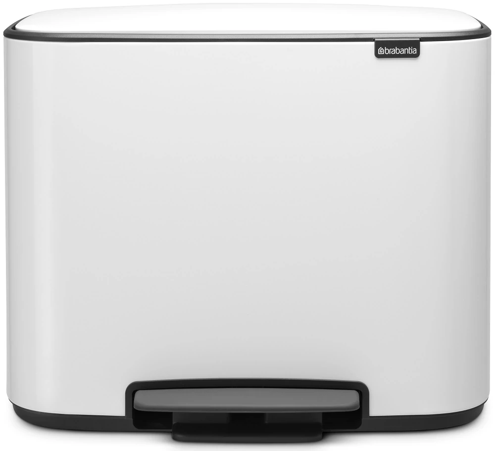 Brabantia Bo Pedal Bin pedálos szelektív hulladékgyűjtő szagmentesen záródó Soft-Close fedél, műanyag tartály, 11+23L - X+J méret, acél, fehér - 121142