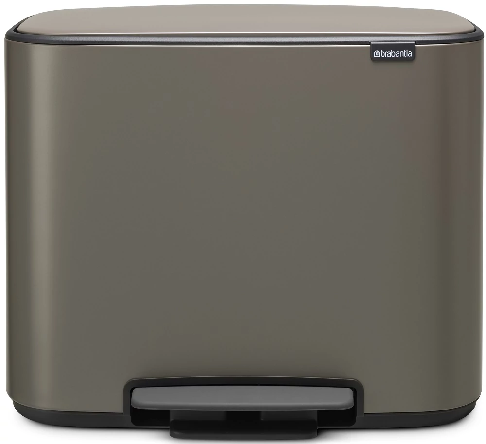 Brabantia Bo Pedal Bin pedálos szelektív hulladékgyűjtő szagmentesen záródó Soft-Close fedél, műanyag tartály, 11+23L - X+J méret, acél, platinaszürke - 121203