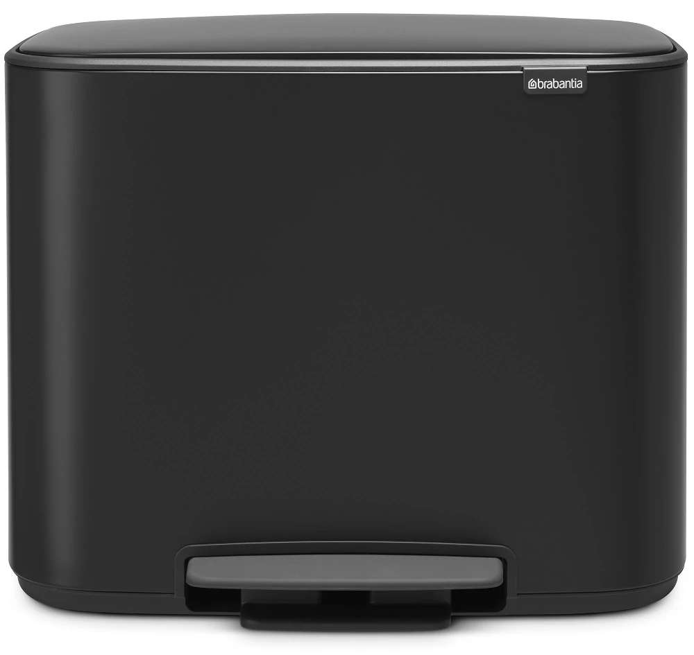 Brabantia Bo Pedal Bin pedálos szelektív hulladékgyűjtő szagmentesen záródó Soft-Close fedél, műanyag tartály, 11+23L - X+J méret, acél, matt fekete - 121227
