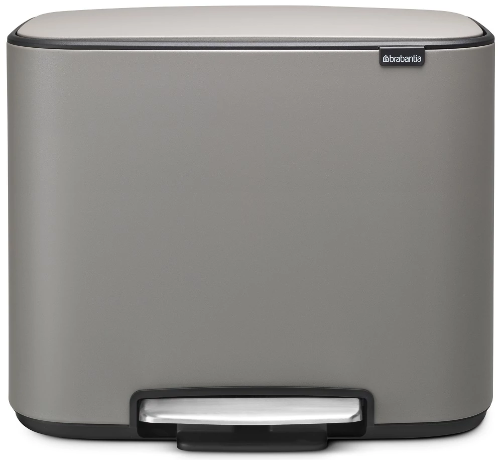 Brabantia Bo Pedal Bin pedálos szelektív hulladékgyűjtő szagmentesen záródó Soft-Close fedél, műanyag tartály, 3x11L - X méret, acél, betonszürke ásványi textúra - 121524