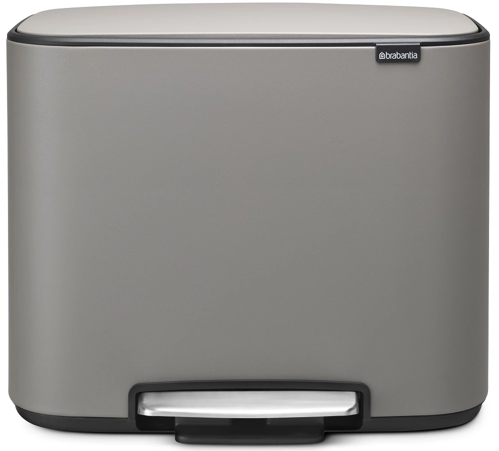 Brabantia Bo Pedal Bin pedálos szelektív hulladékgyűjtő szagmentesen záródó Soft-Close fedél, műanyag tartály, 11+23L - X+J méret, acél, betonszürke ásványi textúra - 121562