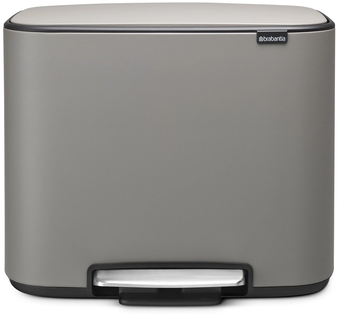 Brabantia Bo Pedal Bin pedálos hulladékgyűjtő szagmentesen záródó Soft-Close fedél, műanyag tartály, 36L - R méret, acél, betonszürke ásványi textúra - 121647