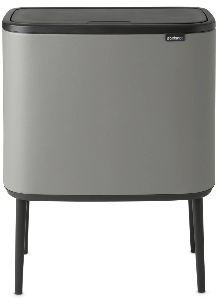 Brabantia Bo Touch Bin nyomófedeles szelektív hulladékgyűjtő, magasított, lábakon álló, műanyag tartály, 3x11L - X méret, acél, betonszürke ásványi textúra - 127229