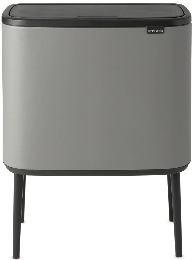 Brabantia Bo Touch Bin nyomófedeles szelektív hulladékgyűjtő, magasított, lábakon álló, műanyag tartály, 11+23L - X+J méret, acél, betonszürke ásványi textúra - 127243
