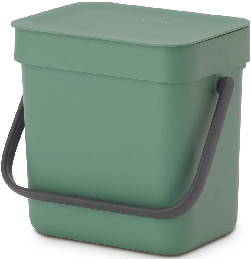 Brabantia Sort - Go konyhai szemetes felnyitható fedéllel, fogantyúval szelektív és komposzt gyűjtéséhez, 3L - A méret, platina zöld - 129865