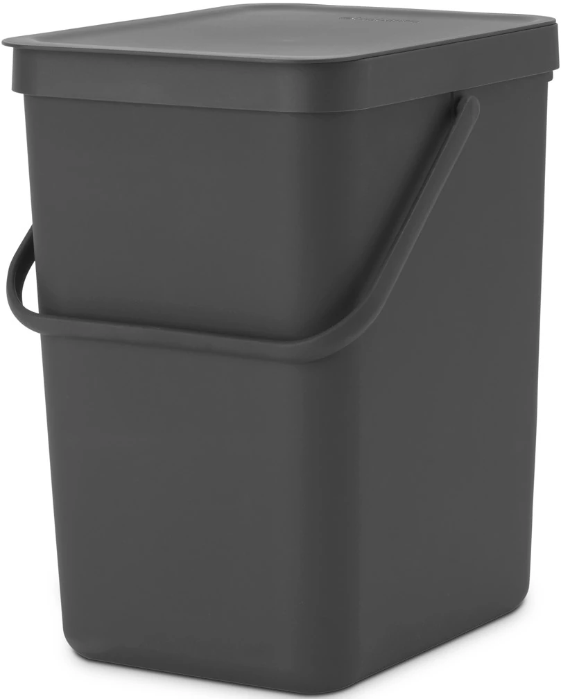 Brabantia Sort - Go konyhai szemetes felnyitható fedéllel, fogantyúval szelektív és komposzt gyűjtéséhez, 25L - J méret, sötétszürke - 129940