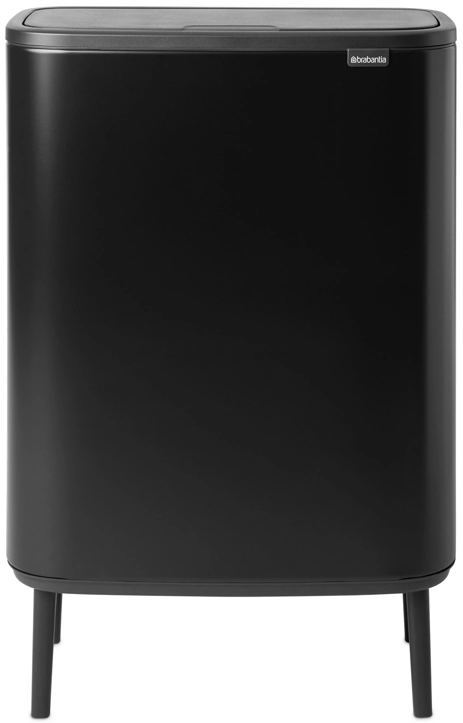 Brabantia Bo Touch Bin Hi hulladékgyűjtő Soft-Close fedéllel, magasított, lábakon álló, műanyag tartály, XXL, 60L - M méret, acél, matt fekete - 130229