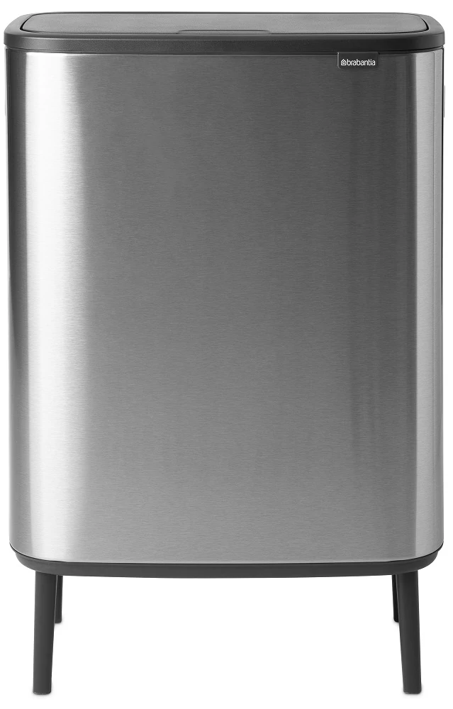 Brabantia Bo Touch Bin Hi hulladékgyűjtő Soft-Close fedéllel, magasított, lábakon álló, műanyag tartály, XXL, 60L - M méret, r.m. acél, selyem ujjlenyomatmentes - 130267