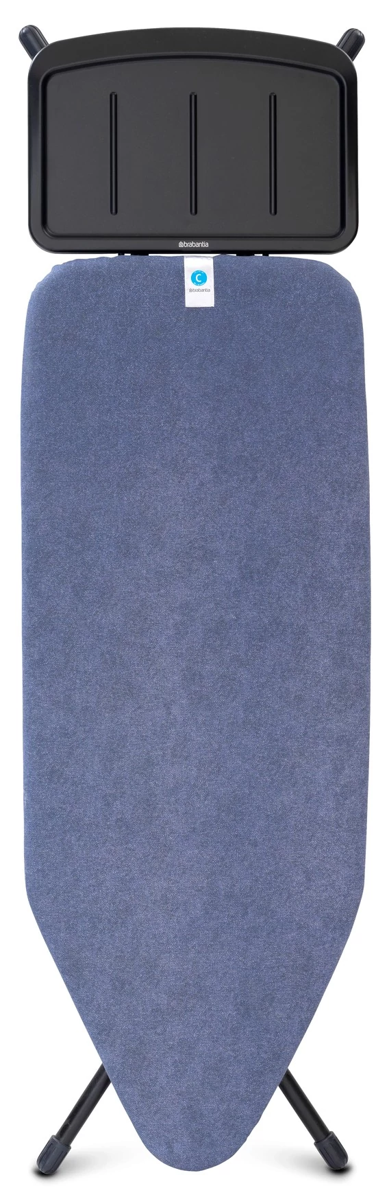 Brabantia Solid Steam Unit Holder vasalódeszka 1240x450mm - C méret, fix vasalótálca gőzállomásokhoz, D=22mm fekete váz, farmerkék huzat - 134623