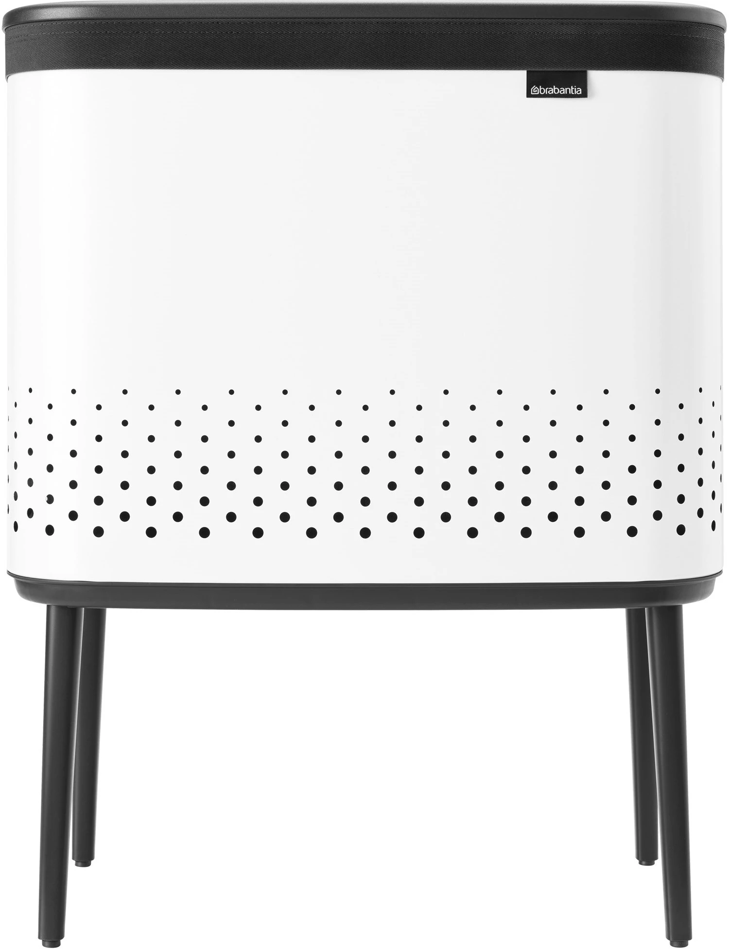 Brabantia Bo Laundry Bin lábakon álló szennyestartó szellőző nyílásokkal, tépőzáras, mosható szennyesgyűjtő zsák, Bo forma, nagy méret 60L, acél, fehér - 200502