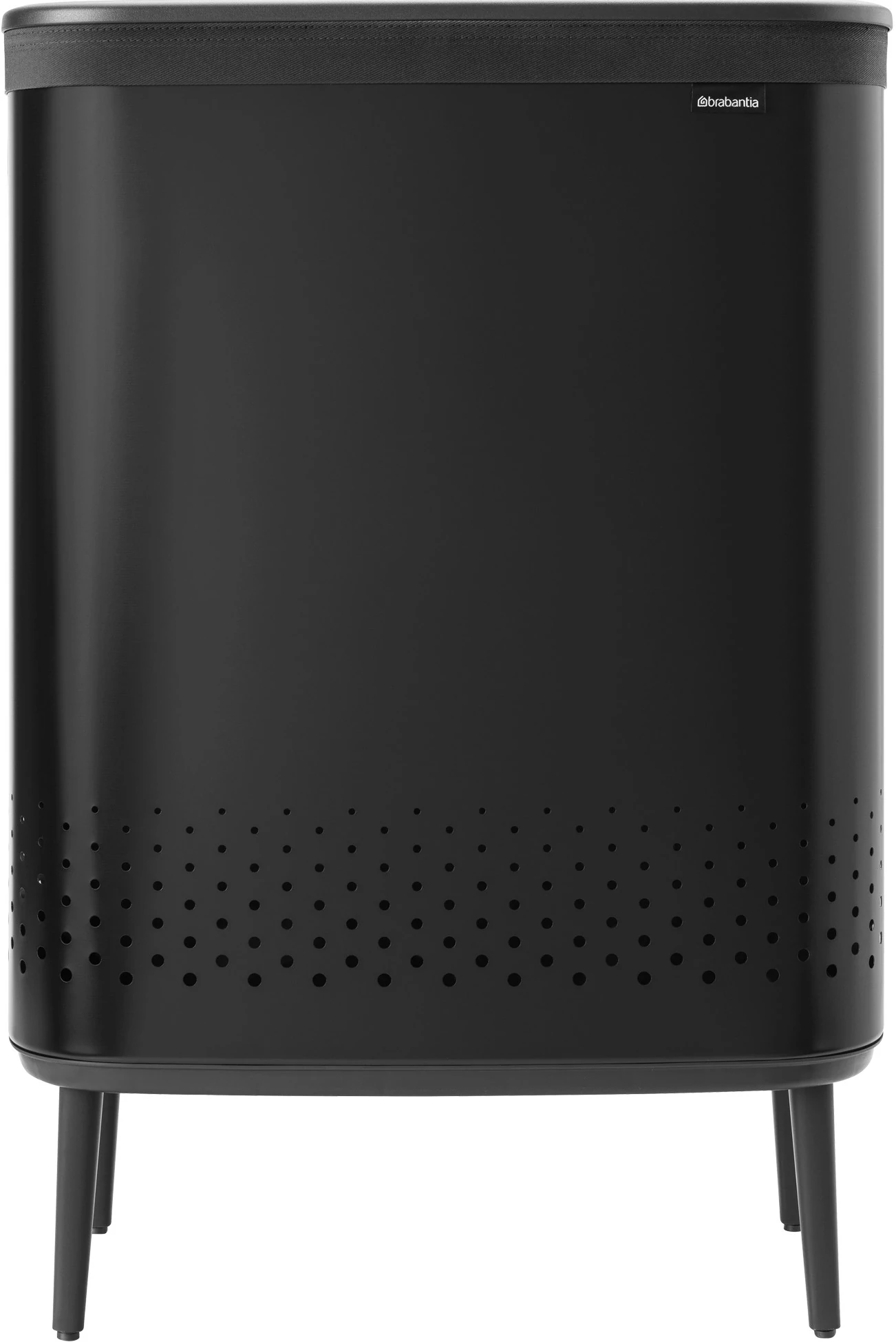 Brabantia Bo Laundry Bin lábakon álló szennyestartó szellőző nyílásokkal, tépőzáras, mosható szennyesgyűjtő zsák, Bo forma, extra nagy méret 2x45L, acél, matt fekete - 200564