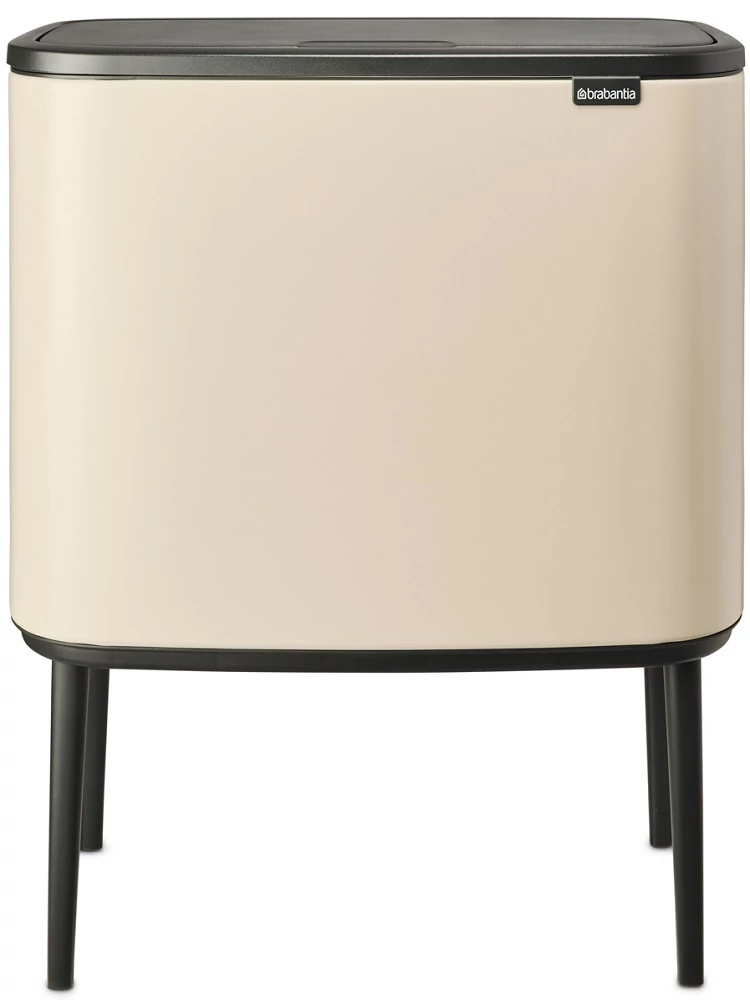 Brabantia Bo Touch Bin nyomófedeles hulladékgyűjtő, magasított, lábakon álló, műanyag tartály, 36L - R méret, acél, világos bézs - 201189