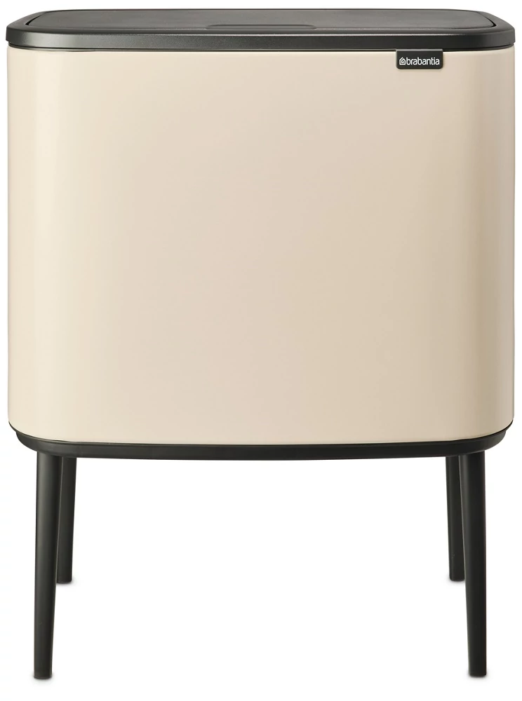 Brabantia Bo Touch Bin nyomófedeles szelektív hulladékgyűjtő, magasított, lábakon álló, műanyag tartály, 11+23L - X+J méret, acél, világos bézs - 201585