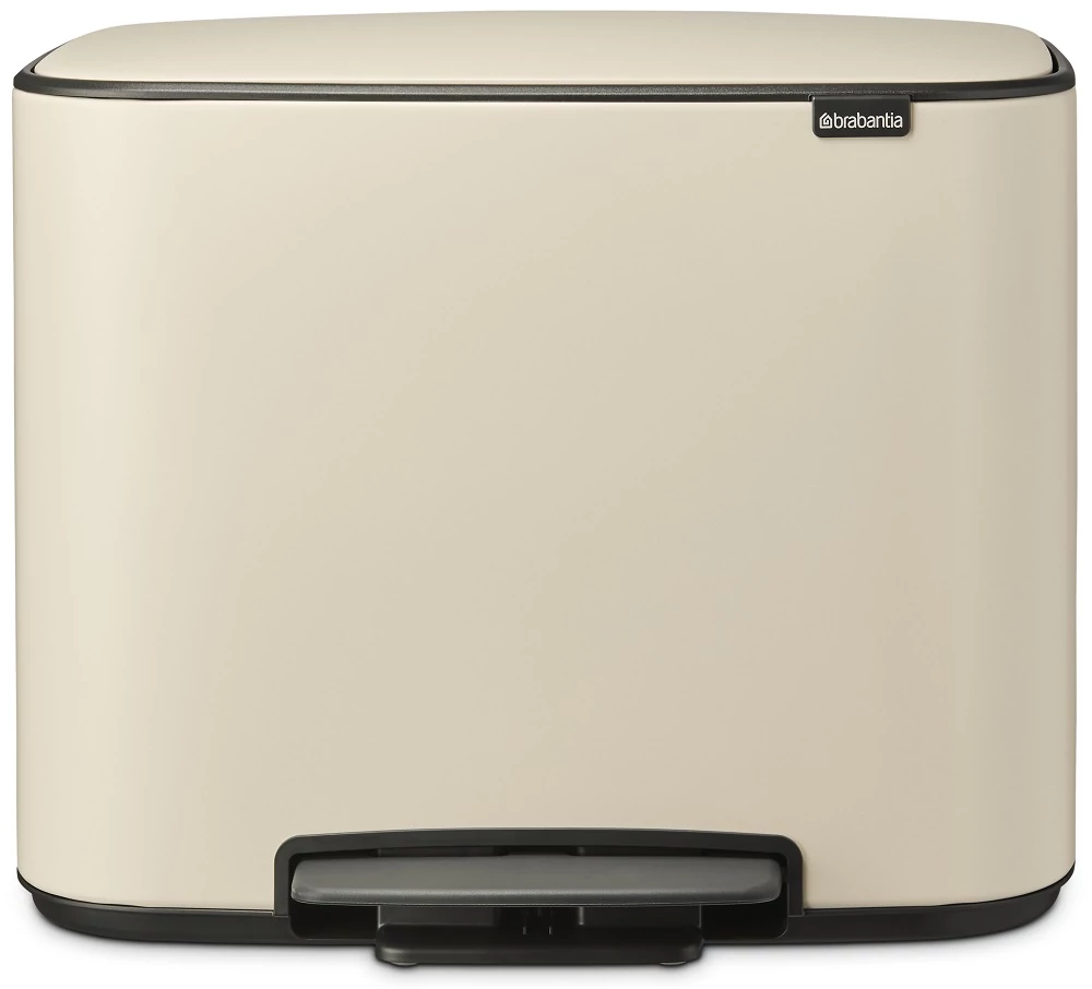 Brabantia Bo Pedal Bin pedálos szelektív hulladékgyűjtő szagmentesen záródó Soft-Close fedél, műanyag tartály, 11+23L - X+J méret, acél, világos bézs - 202247