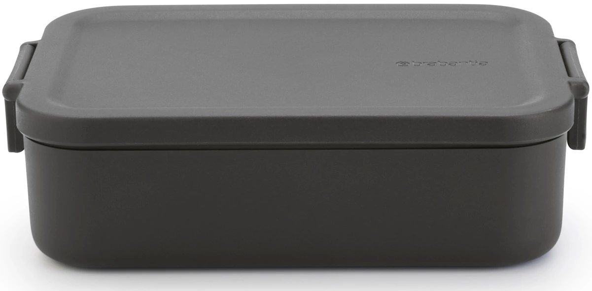 Brabantia Make - Take Lunch Box közepes méretű ételhordozó doboz, 1100 ml, szivárgás- és légmentes záródás, bepattintós (clip-on) zárómechanizmus, BPA mentes műanyag, sötétszürke - 202520