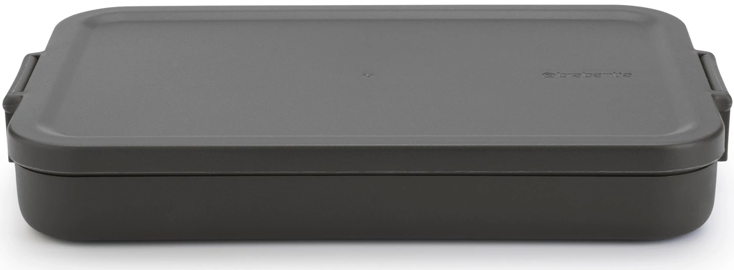 Brabantia Make - Take Flat Lunch Box lapos ételhordozó doboz, 1100 ml, szivárgás- és légmentes záródás, bepattintós (clip-on) zárómechanizmus, BPA mentes műanyag, sötétszürke - 202704