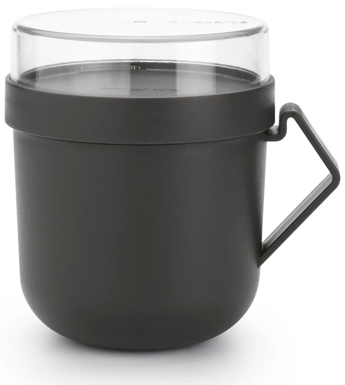 Brabantia Make - Take Soup Mug leveses bögre, 600 ml, hőálló fogantyú, beépített gőzkieresztő szelep, felső tárolórekesz, szivárgás- és légmentes záródás, BPA mentes műanyag, sötétszürke - 203824