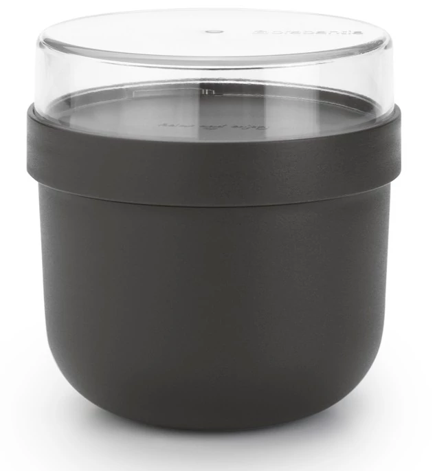 Brabantia Make - Take Breakfast Bowl reggeliző pohár, 500 ml, hő- és fagyálló, felső tárolórekesz (180ml), szivárgás- és légmentes záródás, BPA mentes műanyag, sötétszürke - 204180