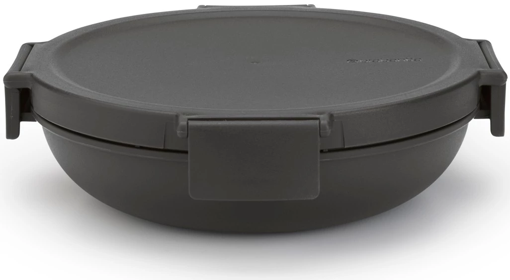 Brabantia Make - Take Lunch Bowl ételhordozó doboz, 1000 ml, szivárgás- és légmentes záródás, bepattintós (clip-on) zárómechanizmus, lapos - kerek forma, BPA mentes műanyag, sötétszürke - 206009