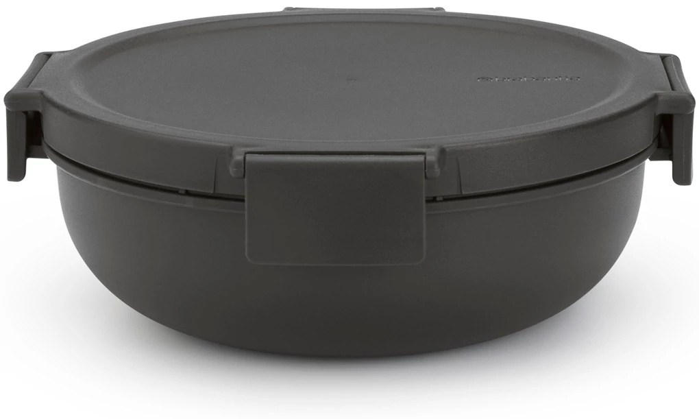 Brabantia Make - Take Salad Bowl salátástál, 1300 ml, szivárgás- és légmentes záródás, bepattintós (clip-on) zárómechanizmus, kerek forma, műanyag, sötétszürke - 206344