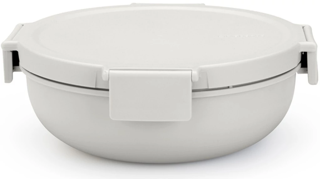 Brabantia Make - Take Salad Bowl salátástál, 1300 ml, szivárgás- és légmentes záródás, bepattintós (clip-on) zárómechanizmus, kerek forma, műanyag, világosszürke - 206368