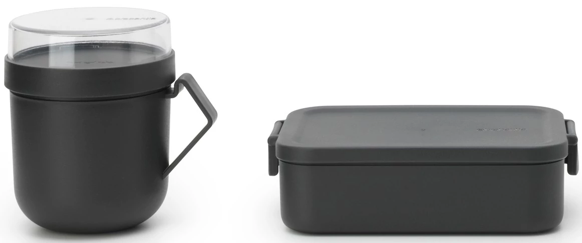 Brabantia Make - Take Lunch Box közepes méretű ételhordozó doboz, 1100 ml, szivárgás- és légmentes záródás, bepattintós (clip-on) zárómechanizmus, BPA mentes műanyag, sötétszürke - 202520