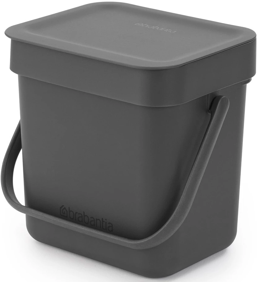 Brabantia Sort - Go konyhai szemetes felnyitható fedéllel, fogantyúval szelektív és komposzt gyűjtéséhez, 3L - A méret, sötétszürke - 209888