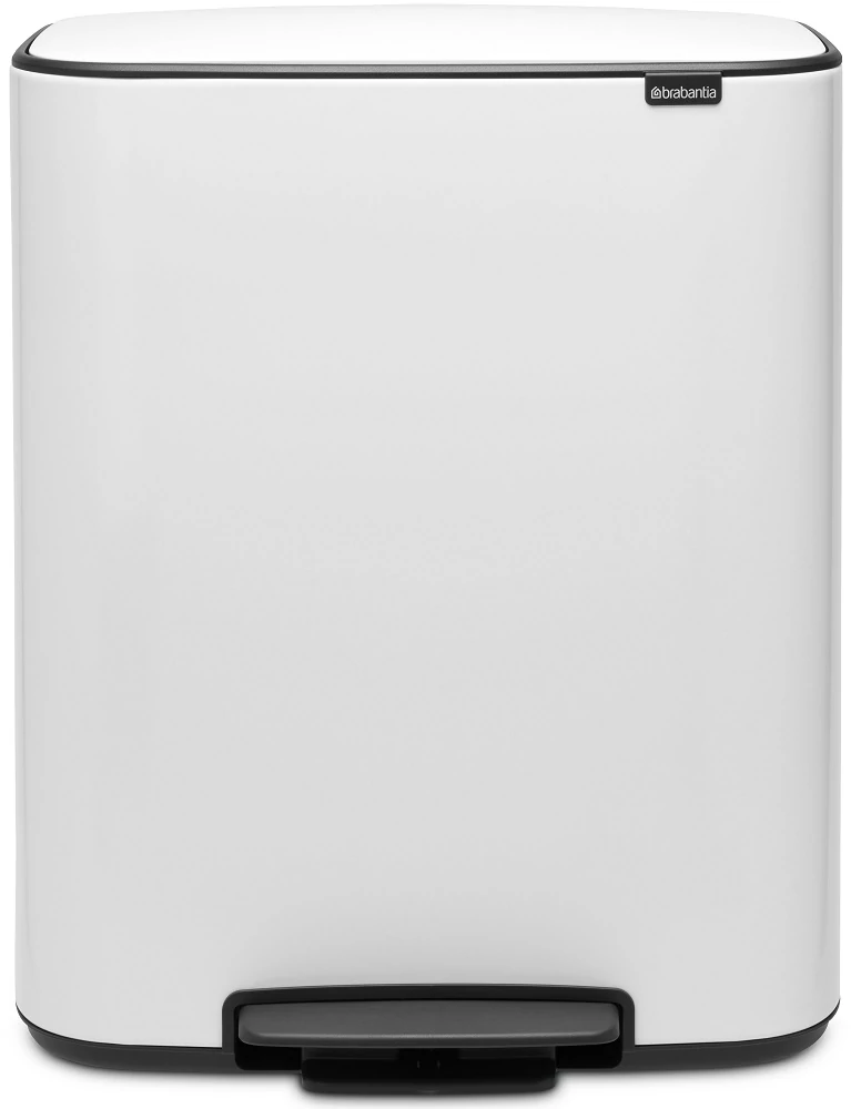 Brabantia Bo Pedal Bin pedálos szelektív hulladékgyűjtő szagmentesen záródó Soft-Close fedél, műanyag tartály, 2x30L - O méret, acél, fehér - 211447