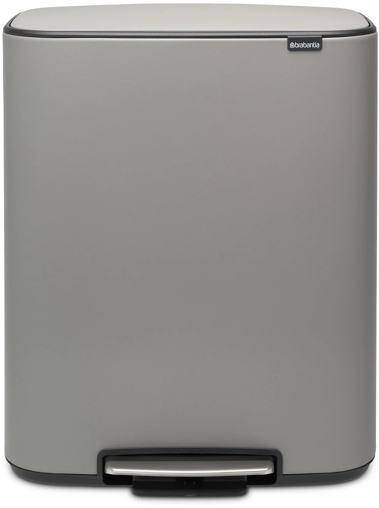 Brabantia Bo Pedal Bin pedálos szelektív hulladékgyűjtő szagmentesen záródó Soft-Close fedél, műanyag tartály, 2x30L - O méret, acél, betonszürke ásványi textúra - 211485
