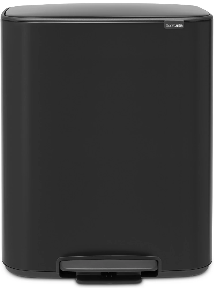 Brabantia Bo Pedal Bin pedálos szelektív hulladékgyűjtő szagmentesen záródó Soft-Close fedél, műanyag tartály, 2x30L - O méret, acél, matt fekete - 211508