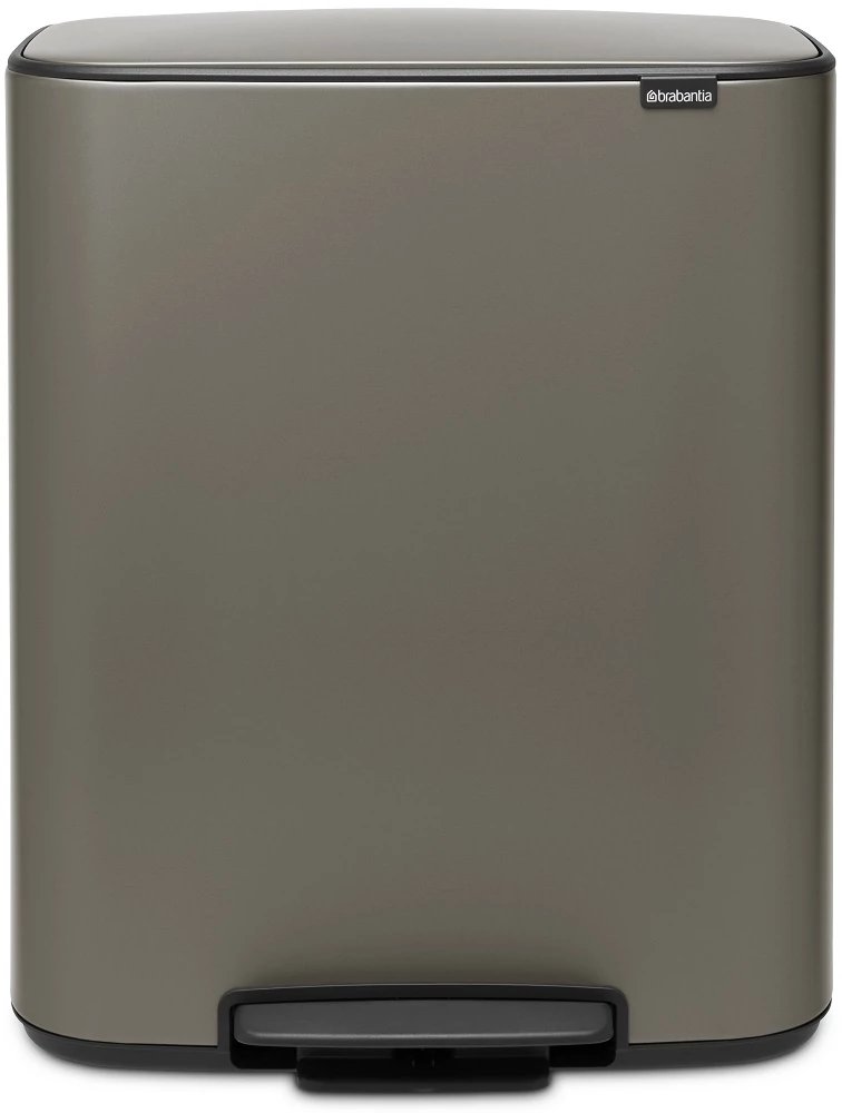 Brabantia Bo Pedal Bin pedálos szelektív hulladékgyűjtő szagmentesen záródó Soft-Close fedél, műanyag tartály, 2x30L - O méret, acél, platinaszürke - 211546
