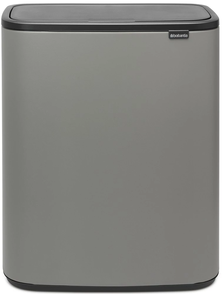 Brabantia Bo Touch Bin nyomófedeles hulladékgyűjtő XXL, padlón álló, műanyag tartály, 2x30L - O méret, acél, betonszürke ásványi textúra - 221460