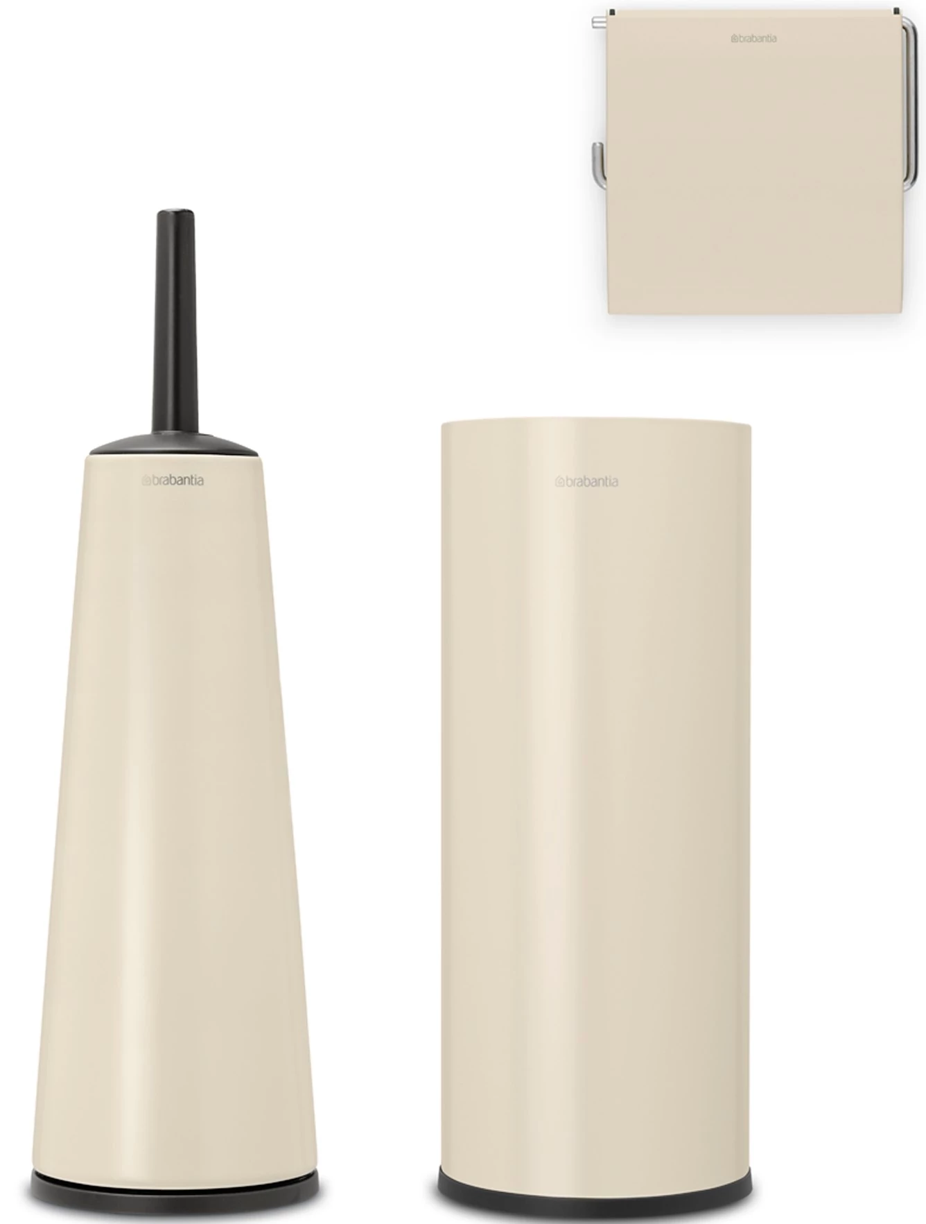 Brabantia ReNew 3db-os WC pipere csomag, WC-kefe, WC-papír és tartalék WC-papír tartó, acél, világos bézs - 223280